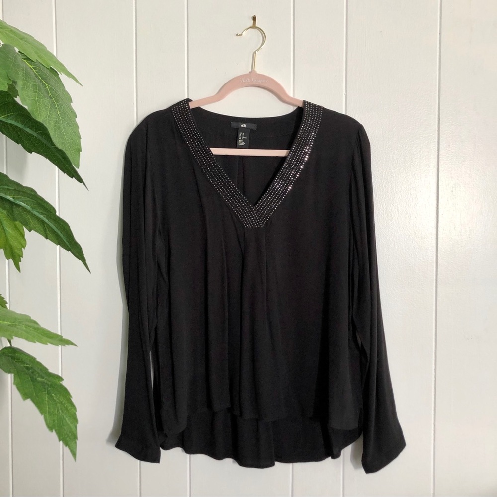 H&M Flowy Longsleeve Blouse with Sparkle Neckline